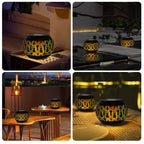 Solar Table Lantern Outdoor Waterproof - Dancing Flickering Flame LED Light,Hollow Out Retro Metal Desktop Gifts for Women Mom Outside Garden Yard Porch Lawn Indoor Tabletop Decor