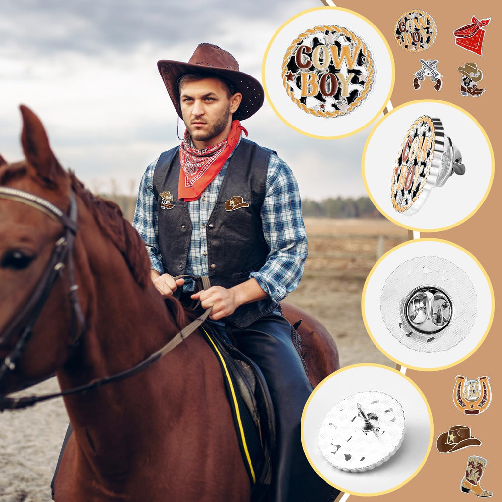 Landical 60 Pcs Western Lapel Enamel Pins Bulk Silly Goose Derby Horse Camping Coastal Cowgirl Cowboy Hat Pins for Clothing Bag Truck Hat Decor Jewelry Party Favors Gift(Cowboy)