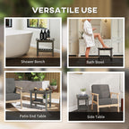 Outsunny Shower Bench for Inside Shower, HDPE Shower Stool with Handle, Storage Shelf, Non-Slip Pads, Waterproof Foot Stool for Indoor Outdoor, Dark Gray