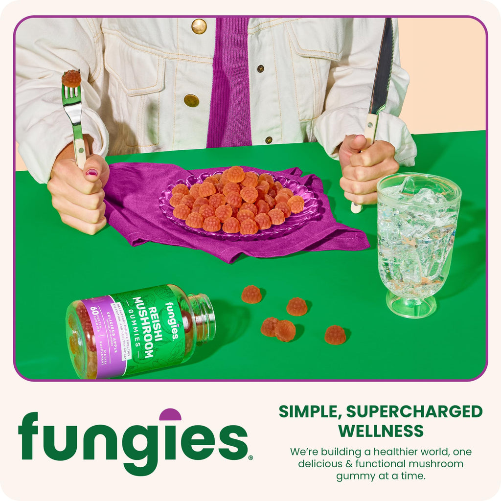 Fungies Reishi Mushroom Gummies, Delicious Apple Flavor - Mushroom Herbal Supplement Gummy for Adults Supports Immune Health, Relaxation & Healthy Aging - Calming Gummies for Sleep - 60 Servings
