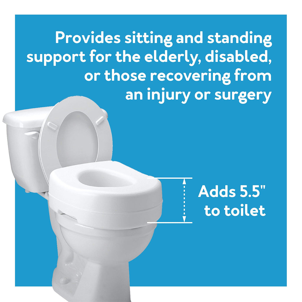 Carex Toilet Seat Riser, 5.5 Inch, Toilet Seat Risers for Seniors, Raised Toilet Seat, Supports 300lbs, Slip-Resistant, Toilet Riser, Elevated Toilet Seats