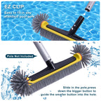 POOLAZA Pool Brush Head with Round Ends, Heavy Duty Pool Brushes for Cleaning Pool Walls, Floors Steps & Corners, 17.5" Pool Brush with Sturdy Aluminum Handle & Durable Nylon Bristles (Yellow)