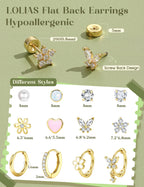 Hypoallergenic Flat Back Earrings for Women Girls Teen Kids Toddler Gold
