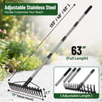 Walensee Heavy Duty Dual-Sided Bow Rake, 63" Stainless Steel Handle, Heat-Treated Manganese Steel Head, 17 Steel Tines Metal Garden Rake for Soil Loosening, Yard Leveling, Lawn Care and Thatch Removal