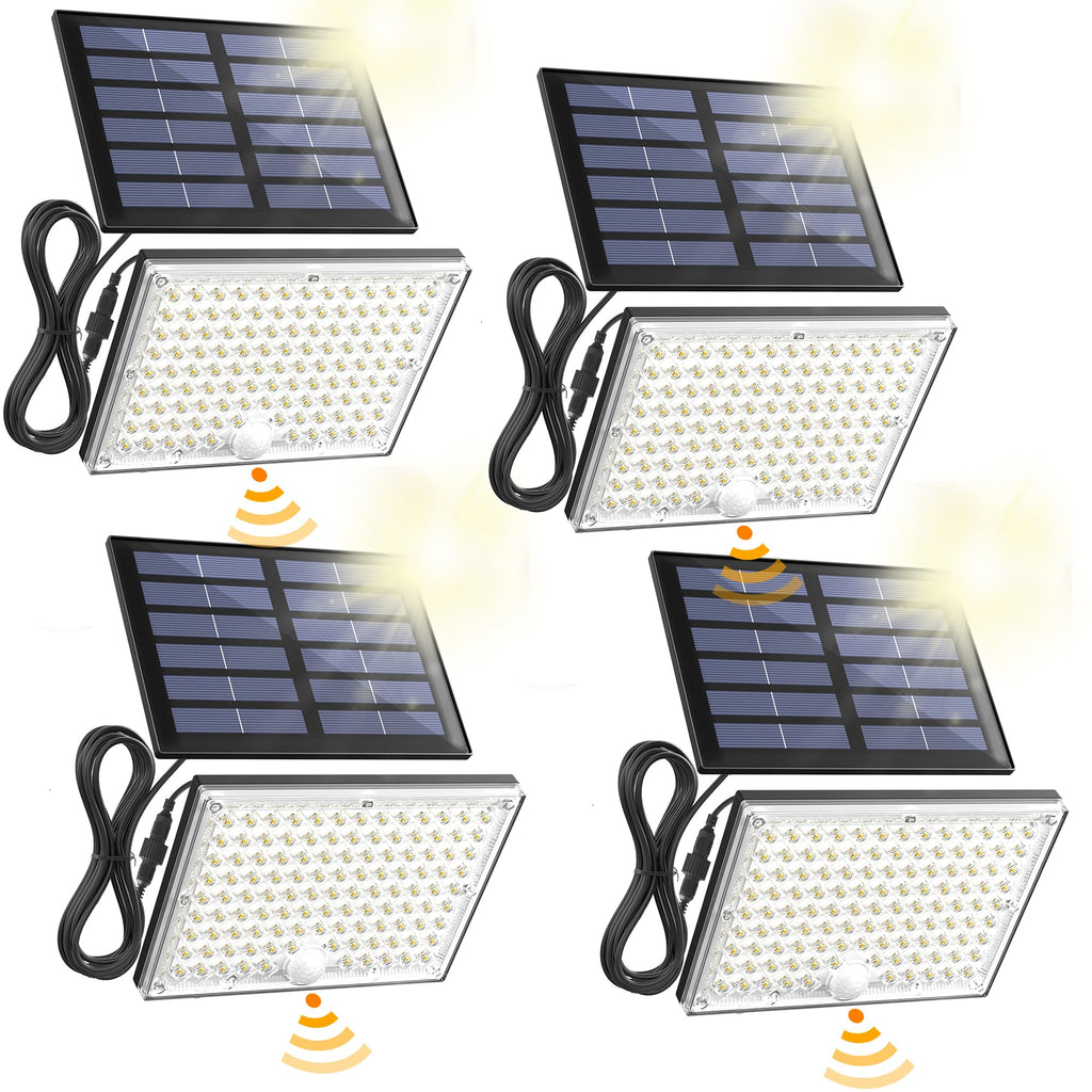 SUPERDANNY Solar Outdoor Flood Lights with 113 Bright LEDs, Motion Sensor Dusk to Dawn Outside Flood Lights with 16ft Cable IP65 Waterproof, Security Light for Garden Barn Porch 4 Pack