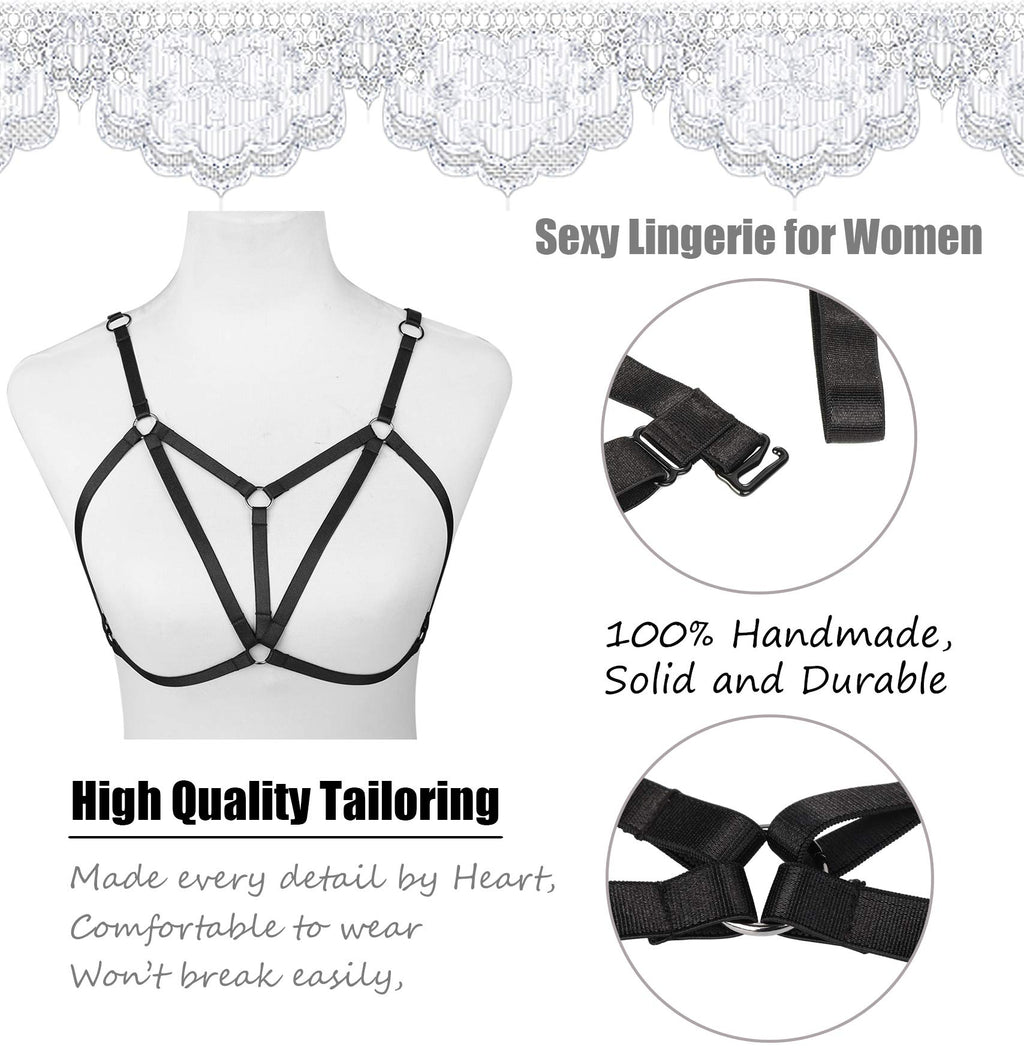 FIBO STEEL 4 PCS Black Strappy Cage Bra Sexy Bra Harness for Women