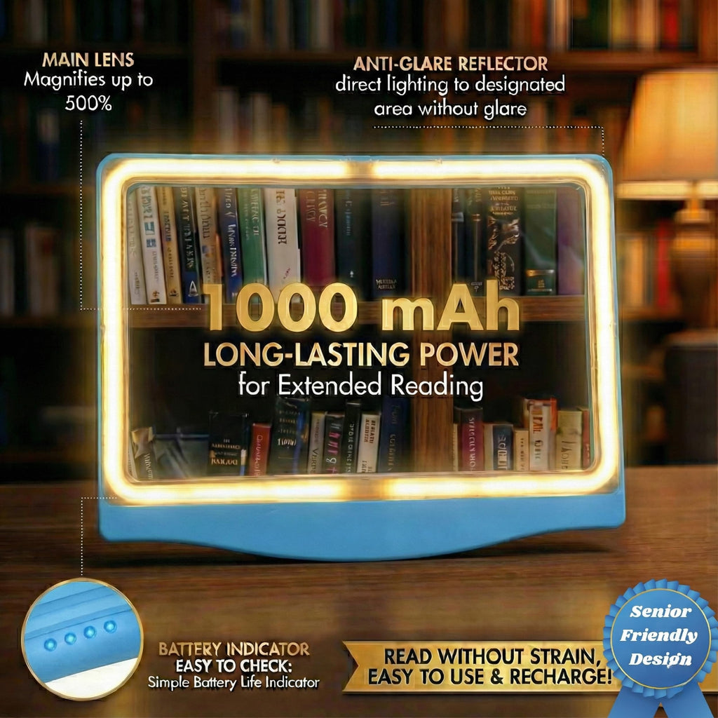 MagniPros 5X Rechargeable Large Ultra Bright LED Page Magnifier with Anti-Glare Lens & 3 Color Light Modes, Relieve Eye Strain- Ideal for Reading Small Prints, Low Vision, Seniors