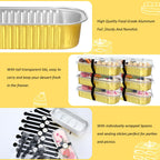 EgticHome Mini Loaf Pans with Lids and Spoons (100 Pack, Gold, 6.8oz) Rectangular Aluminum Foil Baking Pans
