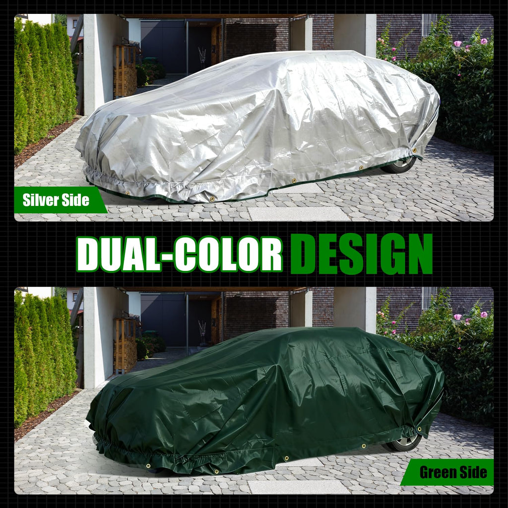 Sunvigor Tarp Waterproof 10x12Ft, Extra Thick 16 Mil Heavy Duty Tarp Cover, Tear & Fade Resistant, Outdoor Tarps with Brass Grommets and Reinforced Edges for Roof, Camping, Patio, Boat (Green/Silver)