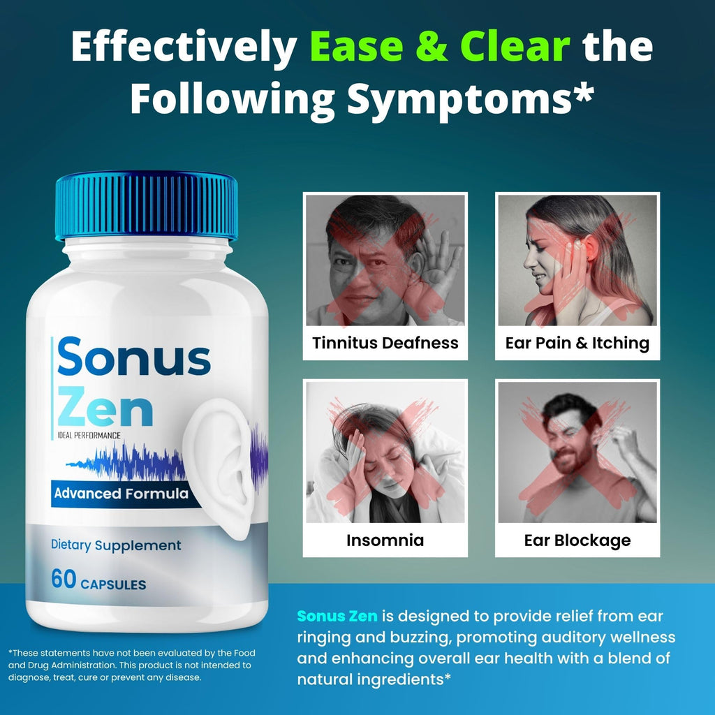 SonusZen Capsules, Official Sonuszen Tinnitus Relief for Ringing Ears Pills, Advanced Ear Health Support Supplement Pills, All Natural for Healthy Ringing Ear, Sonus Zen Pills Reviews (60 Capsules)