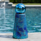 Sunnydaze Glass Gazing Ball Stand for Outdoors, Deep Ocean Swirl