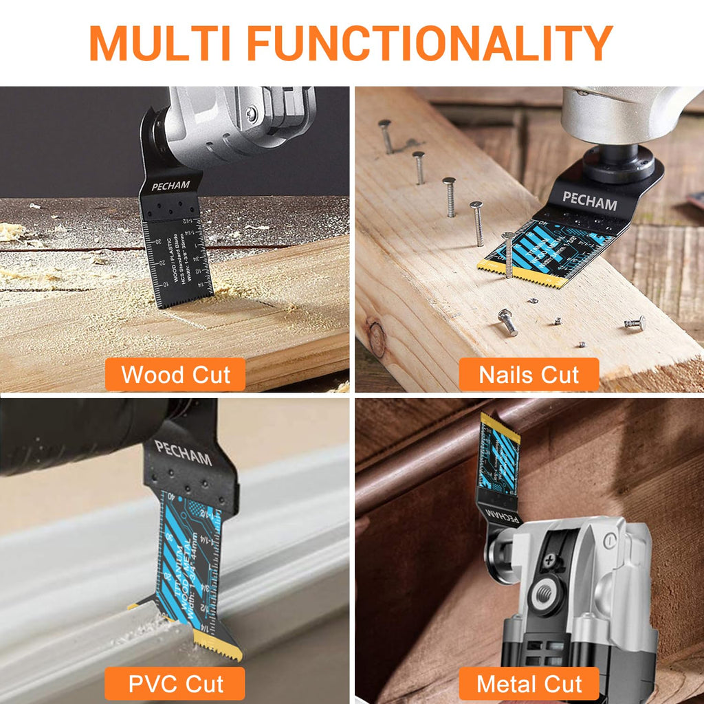 Oscillating Saw Blades, PECHAM 45PCS Professional Universal Titanium Multitool Blades for Wood Plastics Metal Quick Release Multi Tool Kits Fit Rockwell Ridgid Ryobi Milwaukee Chicago Craftsman