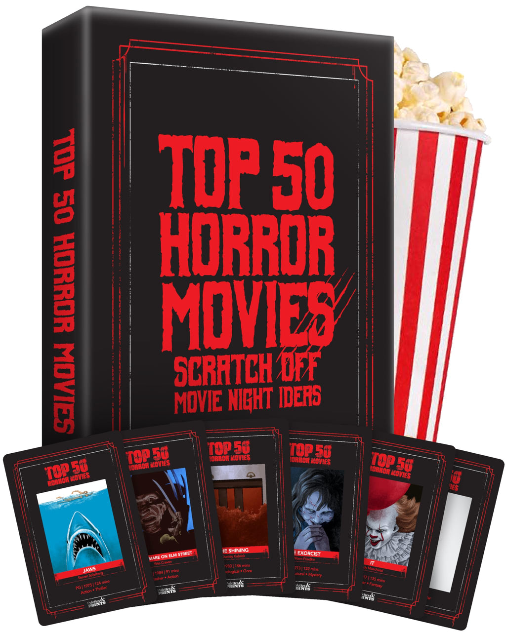 Top 50 Horror Movies Scratch Off Cards. Gifts for Movie Night Halloween