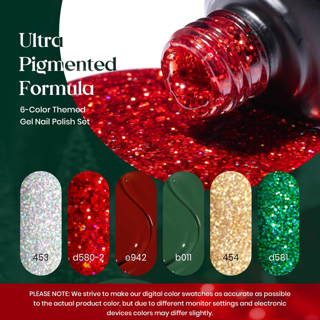 Beetles Christmas Gel Nail Polish, Red Sparkle Green Glitter Gold Silver