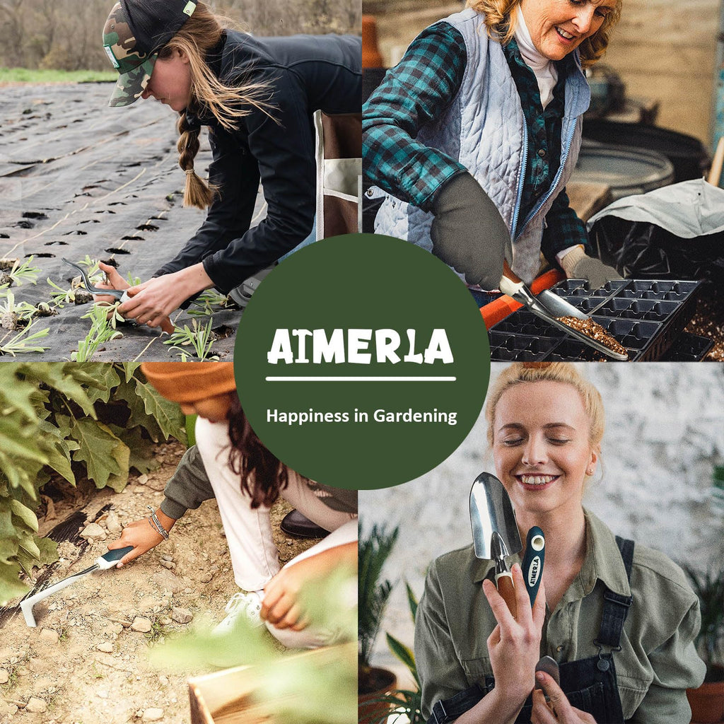 Aimerla Gardening Tools Set of 9 Heavy Duty Garden Tools with Non-Slip Rubber Grip with Large Garden Bag for Tools Durable Hand Tools for Gardening, Weeding,Gardening Gifts for Women,Men (Dark Green)