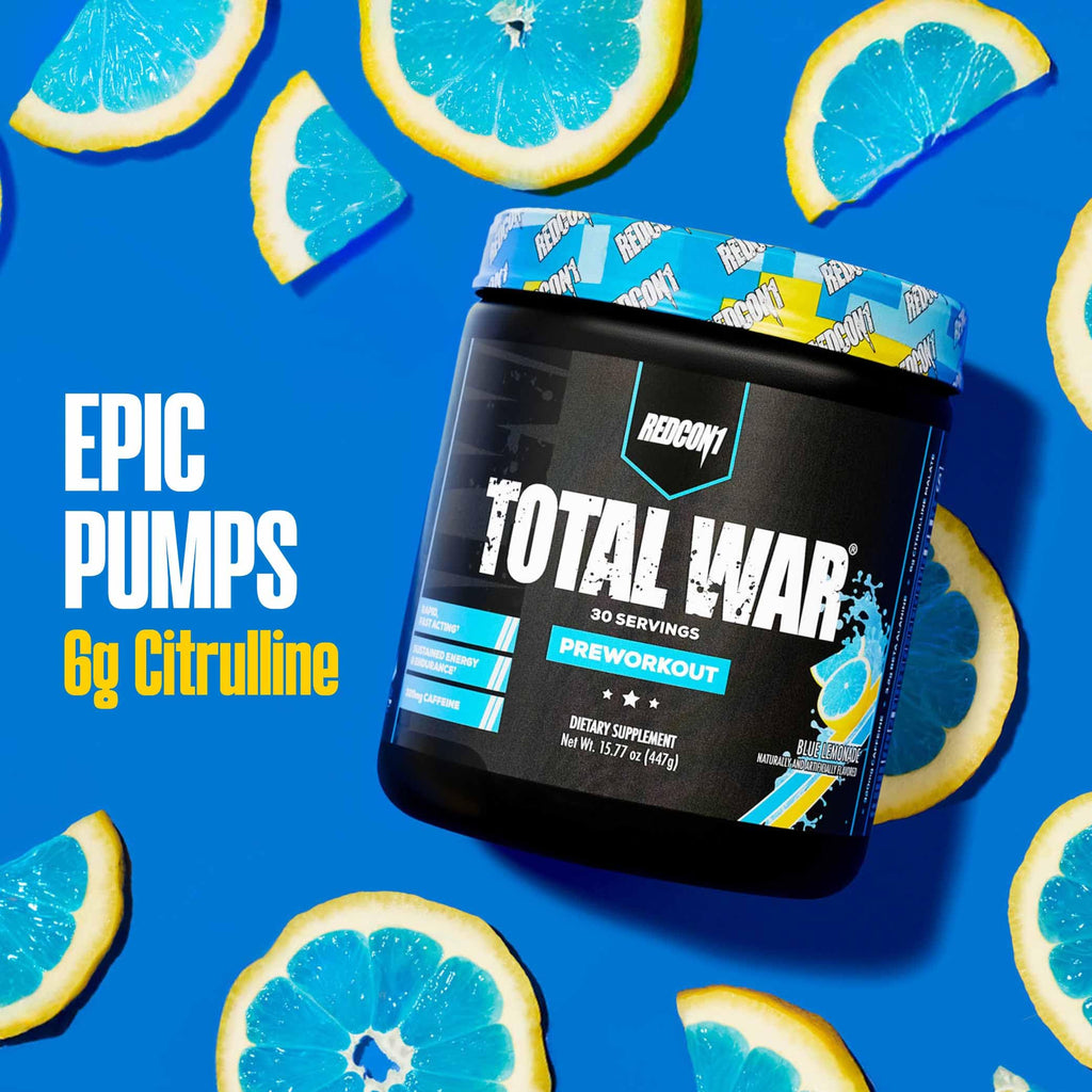 REDCON1 Total War Pre Workout Powder | Blue Lemonade | 320mg Caffeine + Citrulline Malate + Beta Alanine (30 Servings)