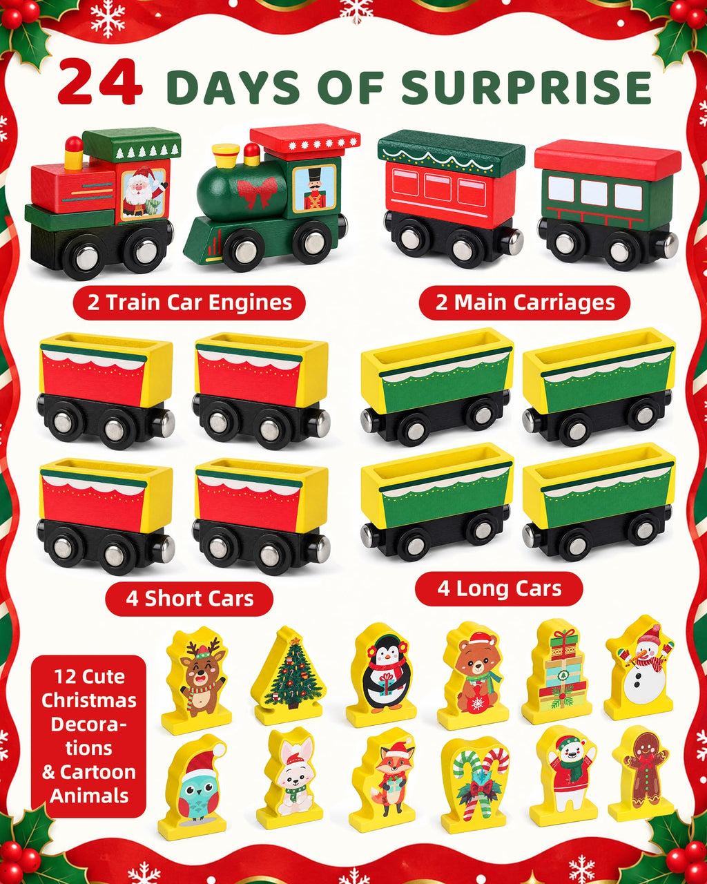 Toddler Advent Calendar 2026, 24pcs Magnetic Wooden Animal Train Set Christmas Advent Calendar 2026 for Kids, Countdown Calendar Gifts Montessori Train Stocking Stuffer for Toddlers, Boys and Girls