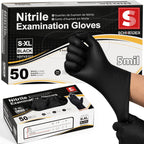 Schneider Medical Black Nitrile Exam Gloves, S, 5 Mil Disposable Gloves, Box of 50, Latex Free & Powder Free, for Medical, Cleaning, Food Prep