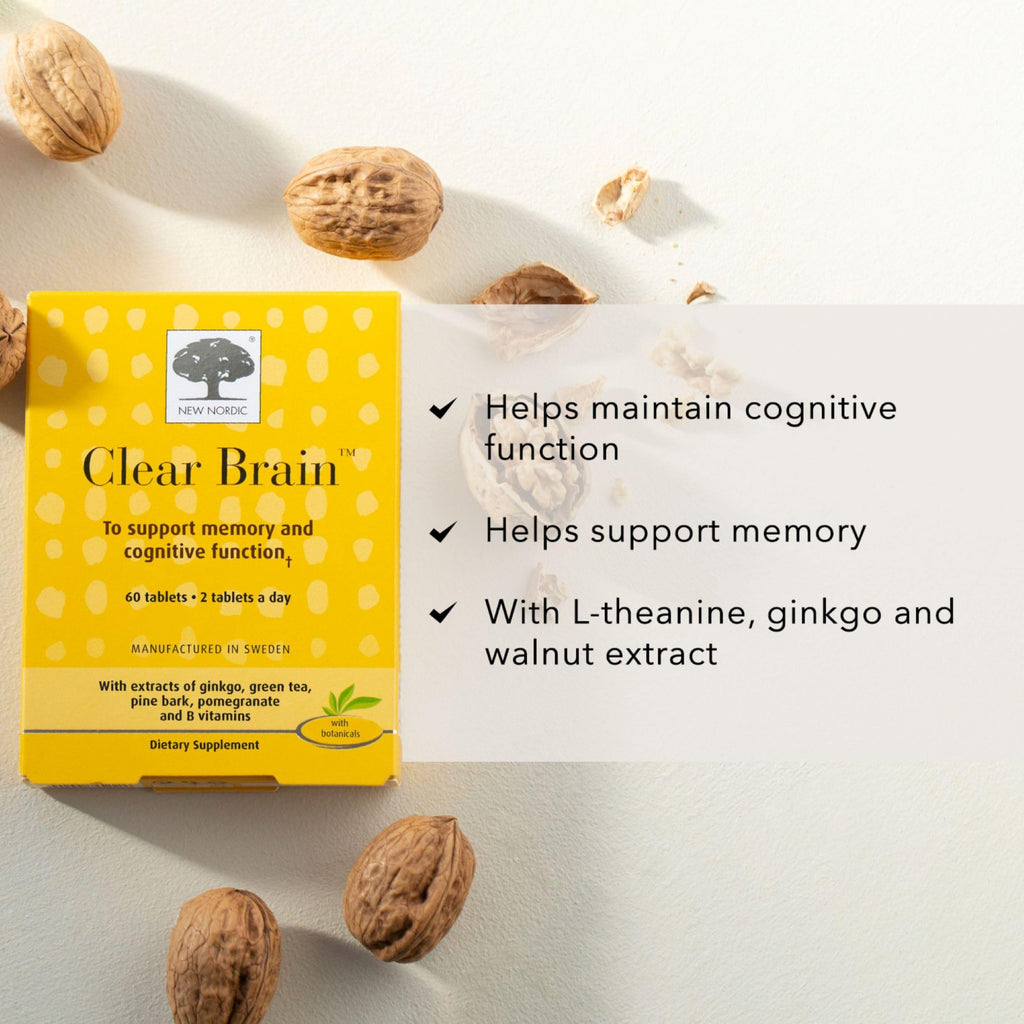 New Nordic Clear Brain Tablets, Supports Normal Cognitive Health and Memory, with Green Tea and Walnut, Swedish Made, 60 Count (Pack of 1)