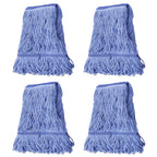 GRAREND Mop Head Replacement for Heavy Duty Commercial Mops for Floor Cleaning, Wet Industrial Blue Cotton Looped End String Head Refill (Pack of 4)