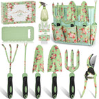 Gardening Tools, WisaKey 10 Piece Heavy Duty Garden Tools Set with Handle, Durable Fashion Garden Organizer Handbag, Ideal Gardening White Elephant Gifts Gift for Woman Mothers