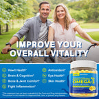 Vegan Omega-3 Gummies 1000mg +CoQ10+Magnesium- EPA 600mg DHA 400mg, Fish Oil Omega 3 Supplements Alternative for Women Men Adults, Liposomal, Algae, Plant Sterols, Garlic,B6,B9, B12, Sugar Free, 2Pack