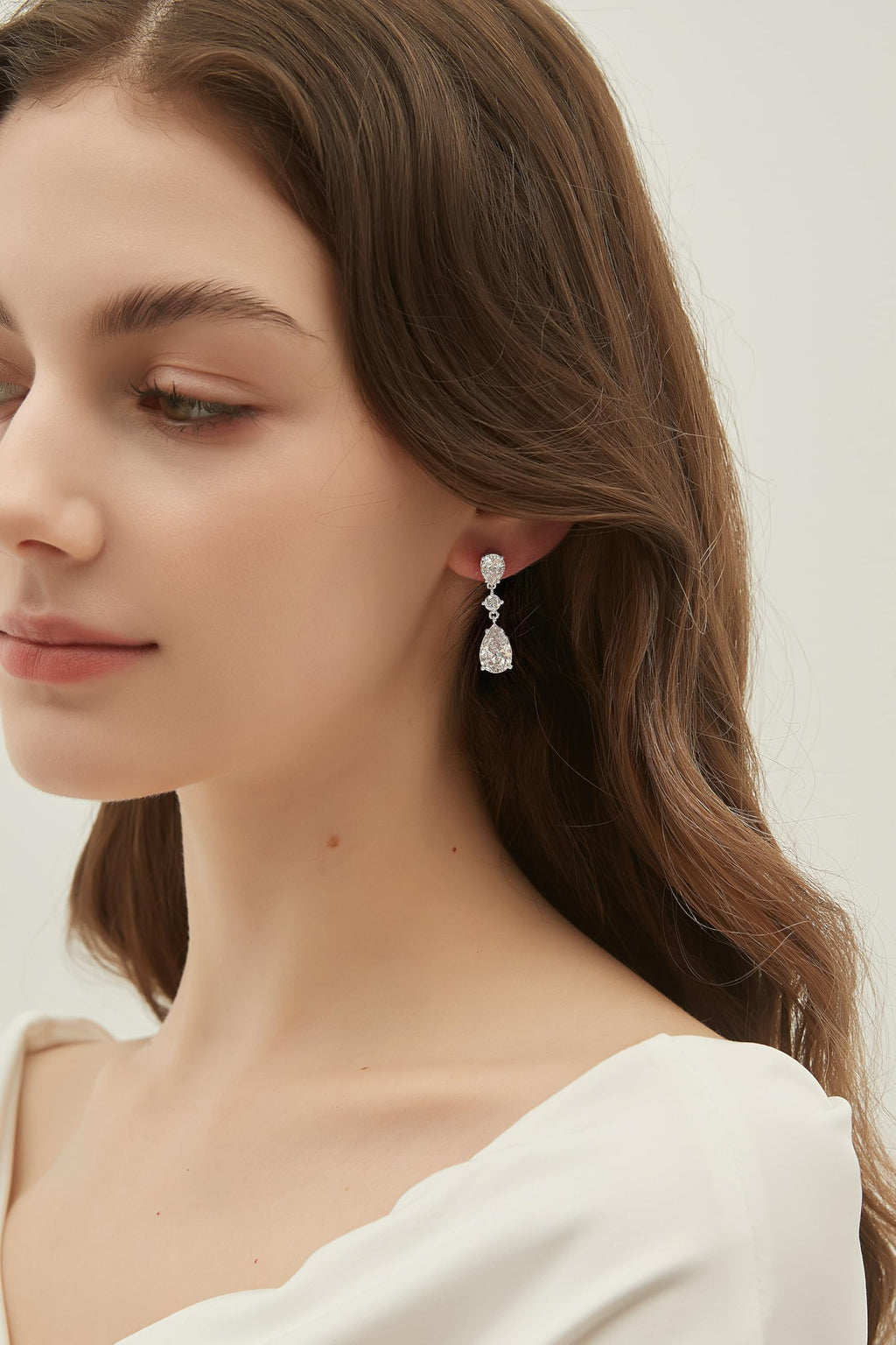 EAMTI Wedding Earrings for Brides Dangle Cubic Zirconia Pear Cut 925 Sterling Silver Post Engagement Earrings for Women