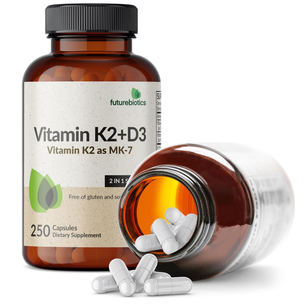 Futurebiotics Vitamin K2 (MK7) with D3 Supplement - Non-GMO Formula - 5000 IU Vitamin D3 & 90 mcg Vitamin K2 MK-7, 250 Vegetarian Capsules