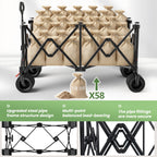 Beach Wagon Carts Foldable 580LBS Collapsible Wagon with Big All-Terrain Wheels for Sand 340L Heavy Duty Utility Carts with Cup Holders for Garden, Camping, Grocery, Black