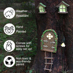Fairy Door and Windows Garden Kit Accessories Outdoor, Glow in Dark Gnome House for Tree, Lawn Yard Art Sculpture, Miniature Garden Decor (Ladder)