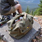 G & F PRODUCTS Waxed Canvas Military Duffle Bag, Water-Resistant, Adjustable Strap, Double Zipper, Heavy-Duty, Fully Lined, Tool Organizer, Durable Utility Bag for Contractors & Homeowners