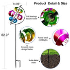 Large Kinetic Solar Wind Spinner Outdoor Metal 3D Yard Art with Stake