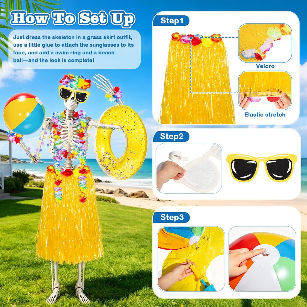 Apopipico 10 Pcs 12 ft Skeleton Summer Costume Outfits Accessories Set