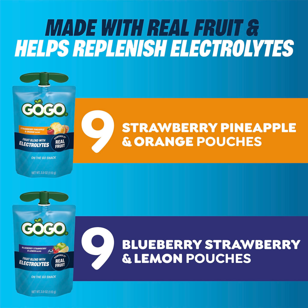 GOGO Active No Sugar Added Electrolytes Fruit Blend Variety Pack, 18 Count