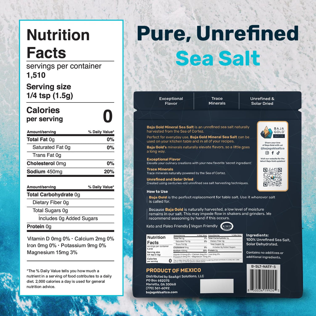 Baja Gold Mineral Sea Salt - Recommended by Gary Brecka - Organic Natural Grain Salt for Cooking & Baking | Low Sodium, Authentic Baja Salt | Ideal for All Culinary Creations | 5 lb. Resealable Bag, 1,500+ Servings