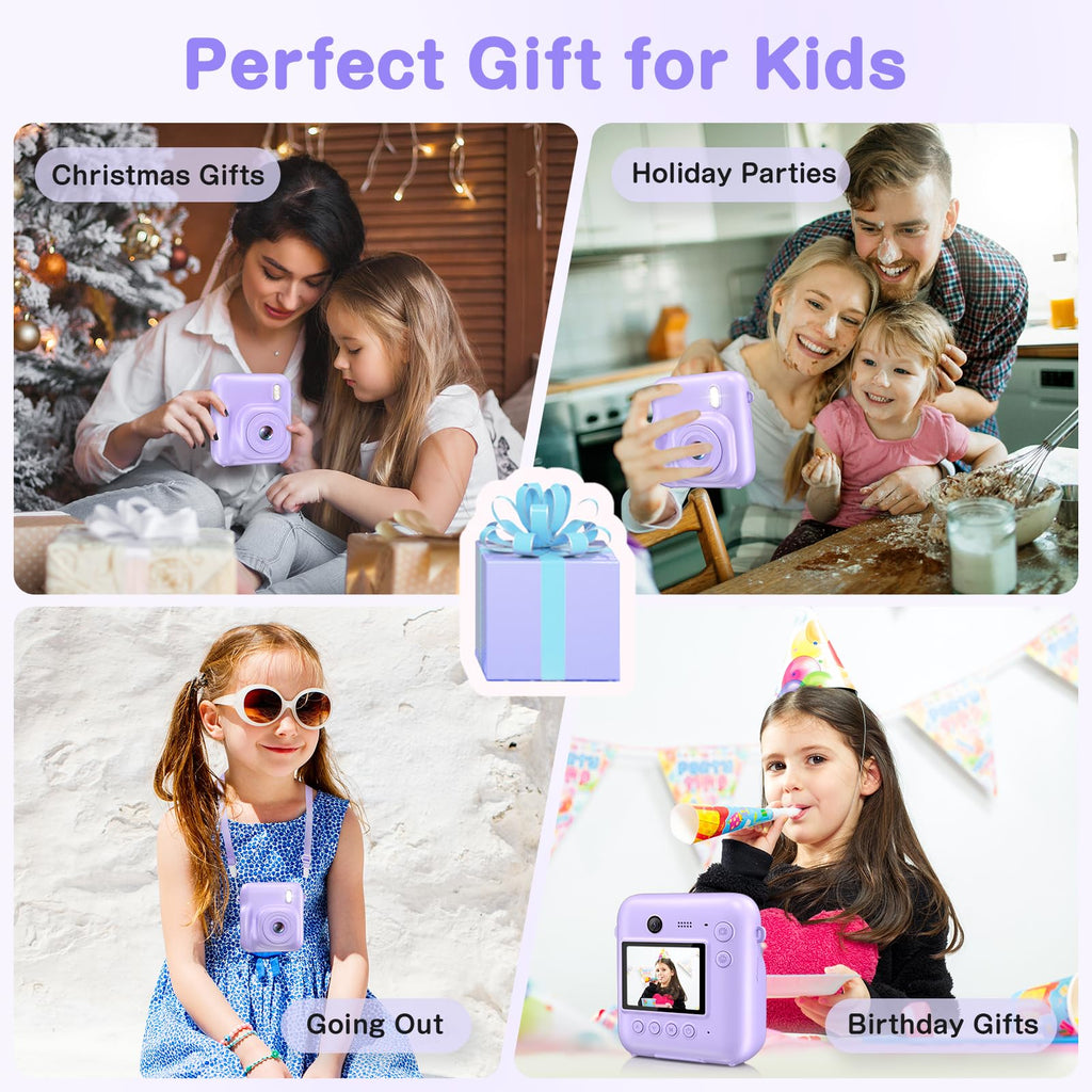 Kids Camera Instant Print, Dual-Lens 48MP Digital Camera,Purple,Aasonida
