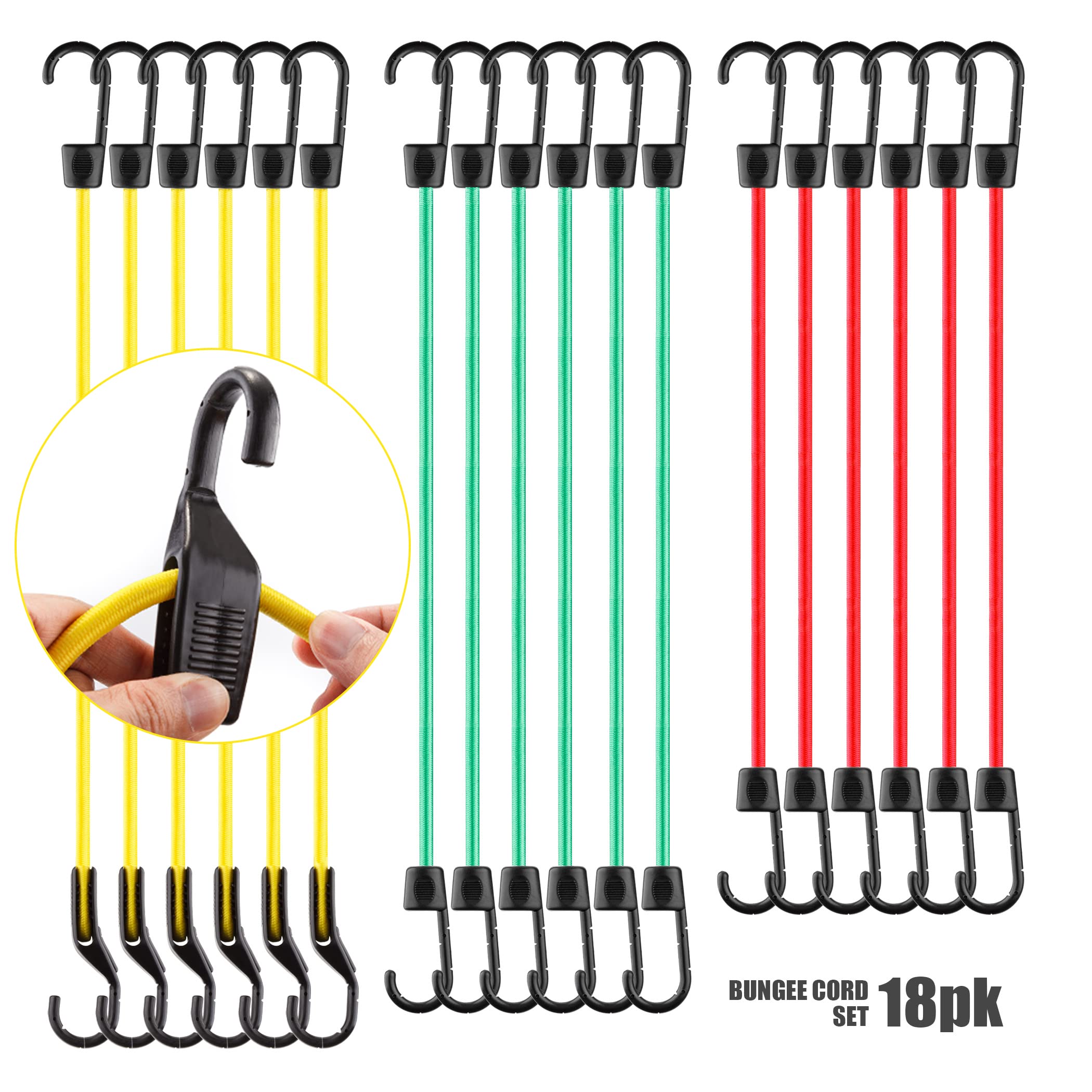 Cartman Adjustable Bungee Cords, 6 Pack 32 inch Adjustable Bungee Strap, 24 Inch, 18 Inch Bungee Cord with Hooks