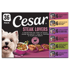 Cesar Wet Dog Food, Steak Lovers Variety Pack, 3.5 oz, 36 Count