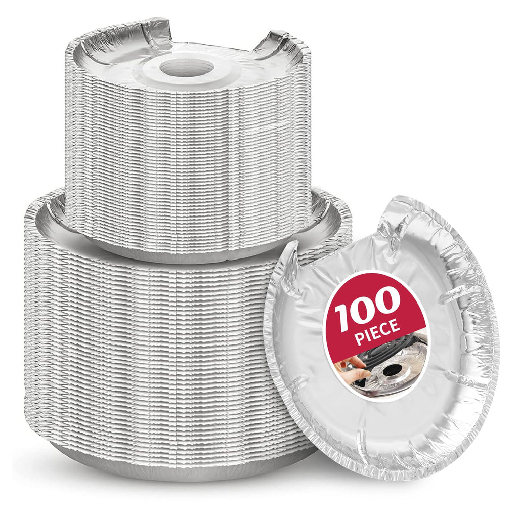 COZZIVITA Round Electric Stove Burner Covers - Thicker Aluminum Foil Burner Liners - Disposable Stove Top Protector, 100 Pack (50 * 6 Inch and 50 * 8 Inch)