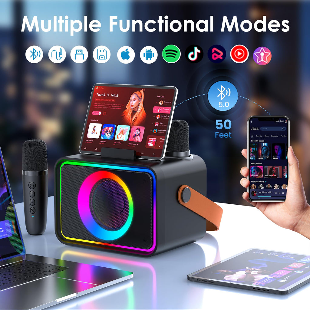Karaoke Machine for Kids Adults,Bluetooth Speaker 2 Wireless Microphones