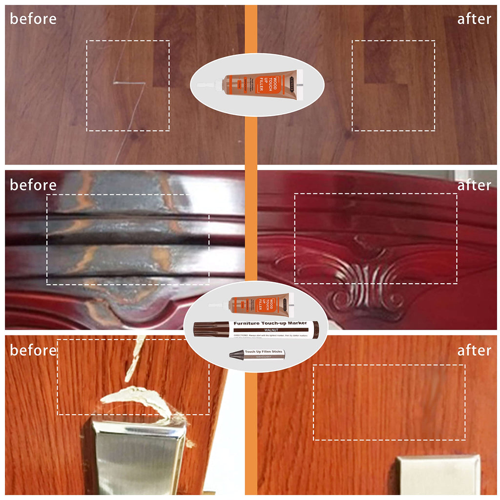 Lifreer Wood Furniture Repair Kit - 40 Pcs Wood Filler, Touch Up Markers with Wax Sticks - for Wood Floors, Stains, Scratches,Tables, Door, Carpenters, Bedposts