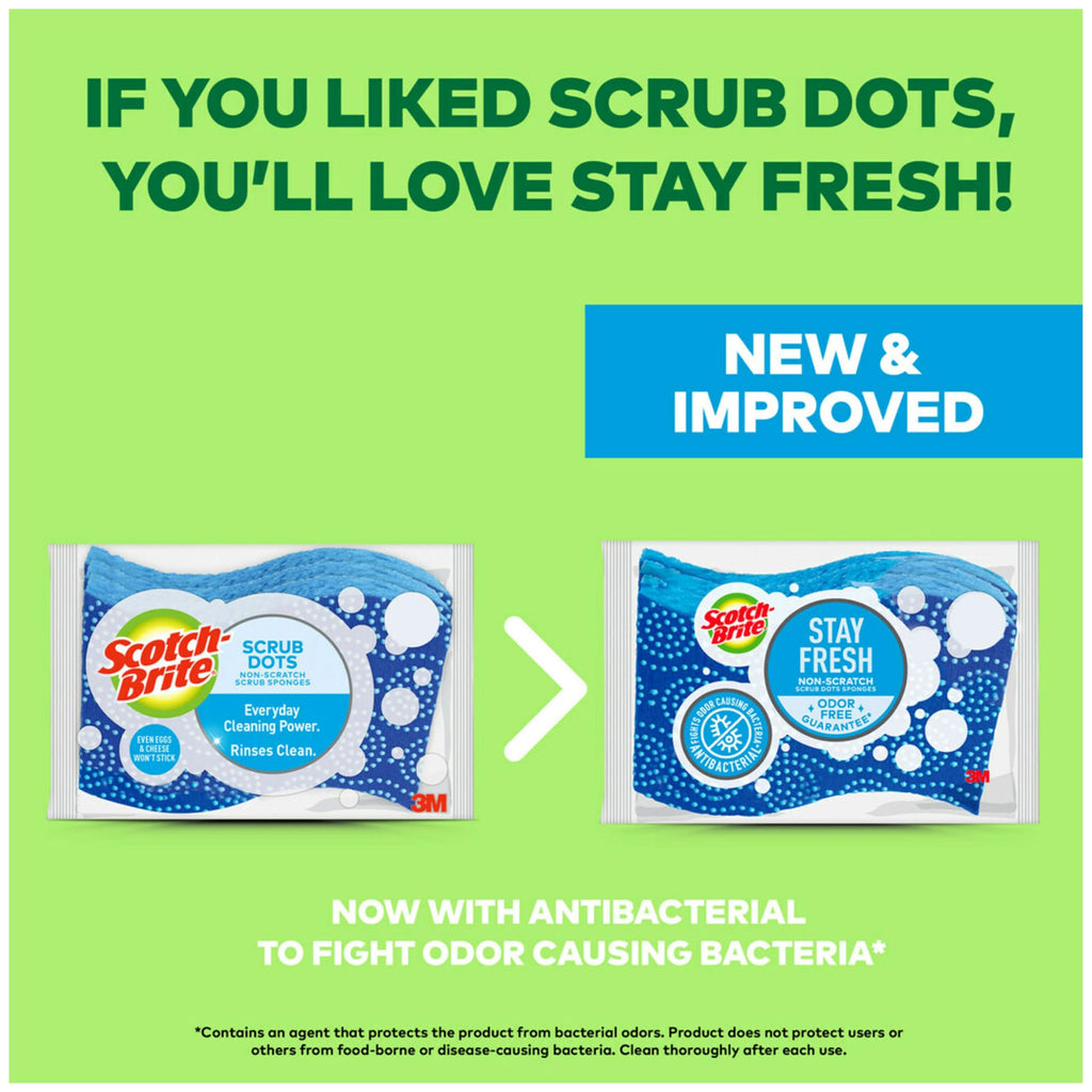 Scotch-Brite Scrub Dots Non-Scratch Scrub Sponges, Sponges for Cleaning Kitchen, Bathroom, and Household, Non-Scratch Sponges Safe for Non-Stick Cookware, 24 Scrubbing Sponges
