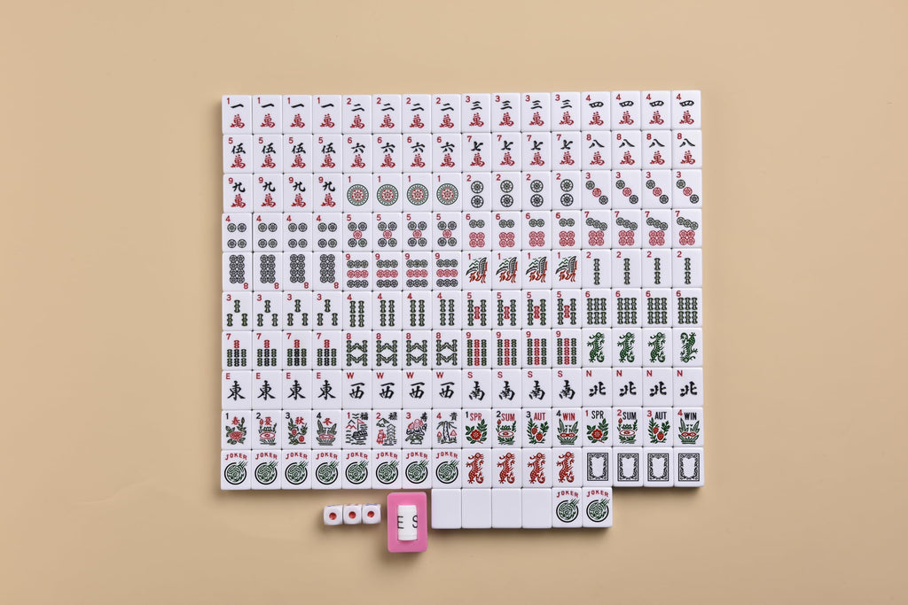 American Mahjong Game Set: 166 White Engraved Tiles, Western Mah Jongg Play, Traveler Size Case, Dices, Chips, Manual, Win Indicator