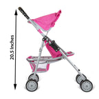 fash n kolor Doll Stroller with Basket, My First Denim Pink Foldable Baby Doll Umbrella Doll Stroller Fits Upto 18" Dolls, Gift Toys for Girls,Baby Doll Accessories Include 2 Free Magic Bottles
