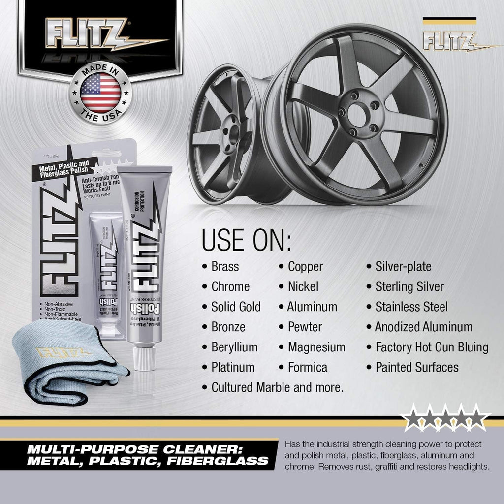 Flitz Metal Polish Paste - 1.76oz USA-Made Polish for Solid Chrome, Stainless Steel, & Aluminum - Non-Abrasive for Light Oxidation - Requires Manual Buffing - Not for Plated/Coated Surfaces (80 Pack)