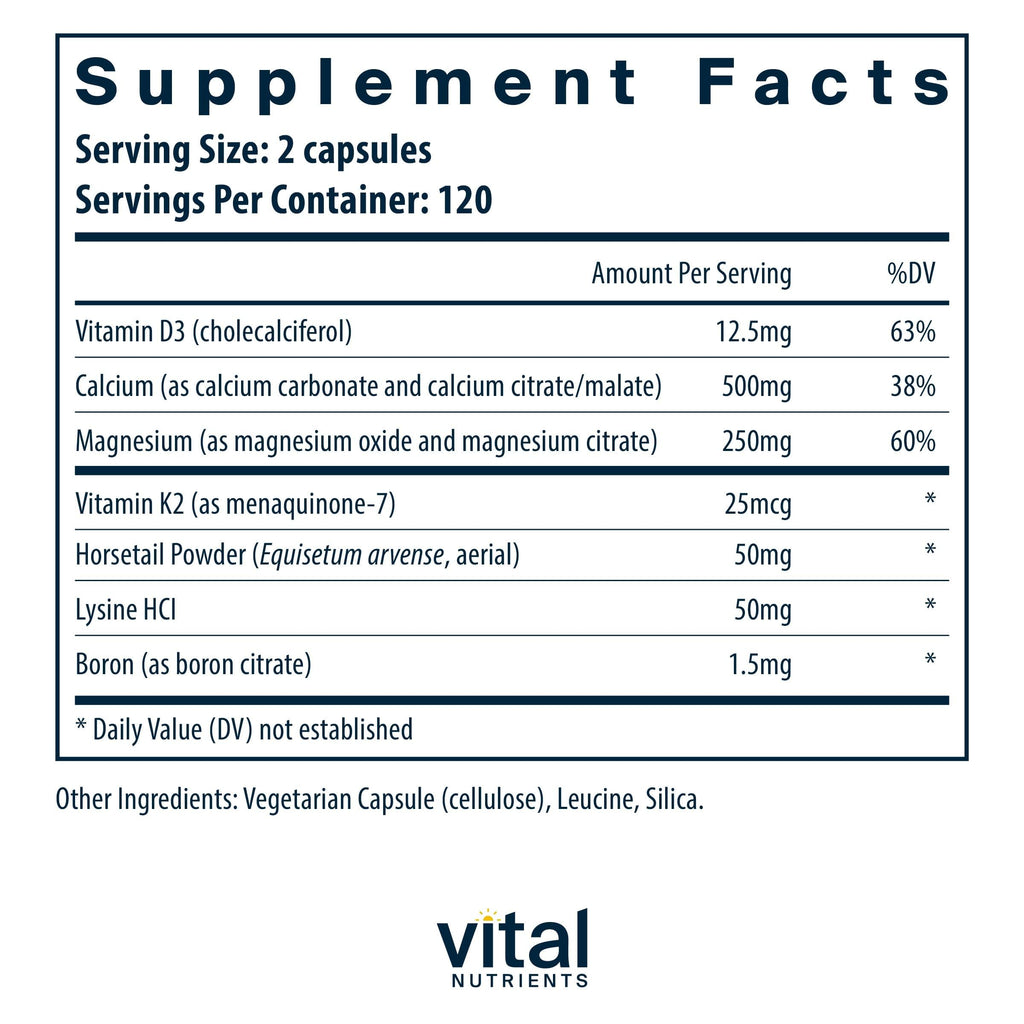 Vital Nutrients Osteo-Nutrients II - Vitamin K2 + D3, Calcium, Boron, and Magnesium for Bone Strength* - Healthy Heart Support - Vegetarian Supplement - Gluten, Dairy, Soy Free - 240 Capsules