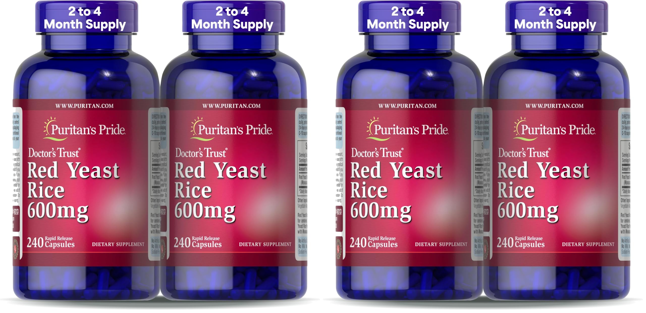Puritan's Pride Doctors Trust® Red Yeast Rice 600mg,Dietary Supplement,240 Rapid Release Capsules,(Pack of 4)