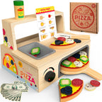 WOODMAM Wooden Pizza Toy, 48 PCS Montessori Pretend Play Food for Ages 3+