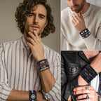 KISS WIFE PU Leather Bracelets for Men, Punk Skull Braided Bracelet Se