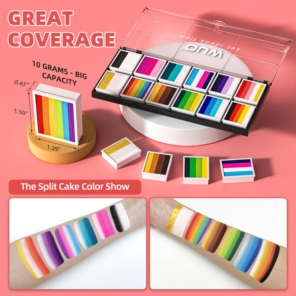 WUO Professional Face Painting Kit for Kids, 12x10g Split Cake Palette